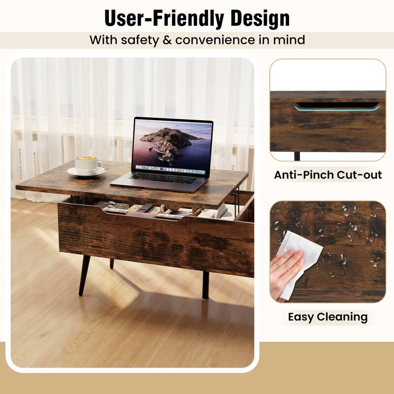 Gymax Mid Century Modern Center Table w/ Split Top & 2 Hidden