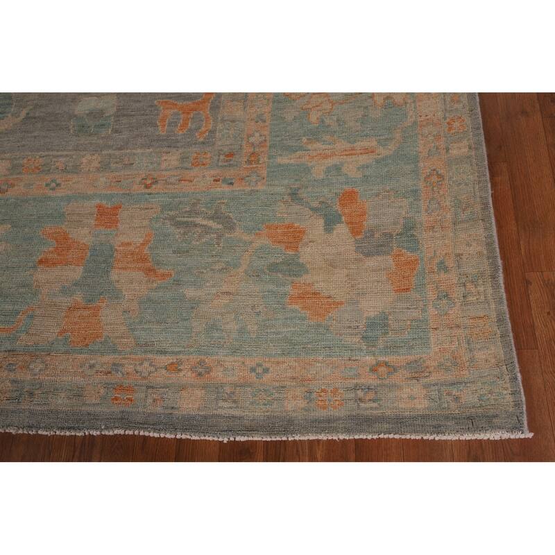 Multi-Color Oushak Area Rug Hand-Knotted Turkish Wool Carpet - 9'9" x 13'2"