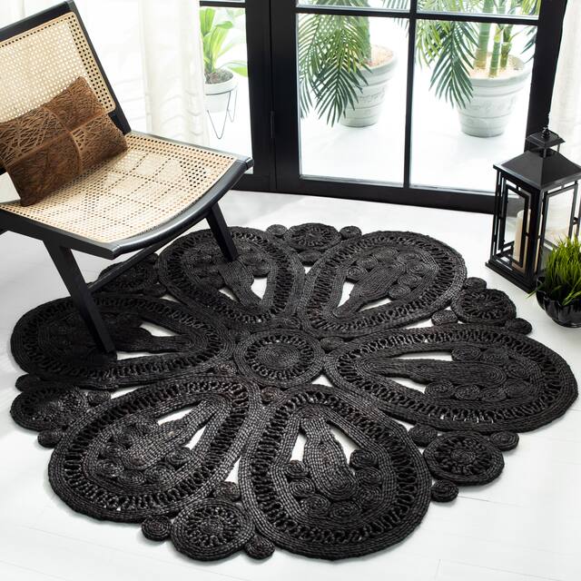 SAFAVIEH Handmade Natural Fiber Ljiljanka Floral Jute Rug - 9' Round - Black