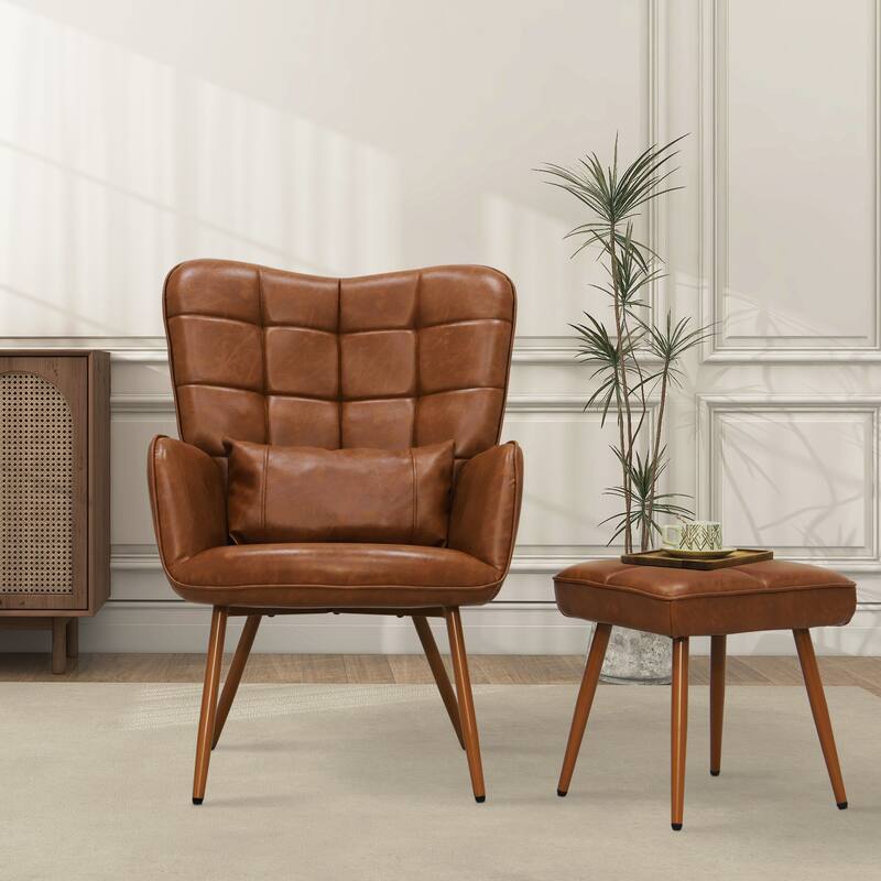 Maypex Upholstered Wing back Chair with Ottoman and Toss Pillow
