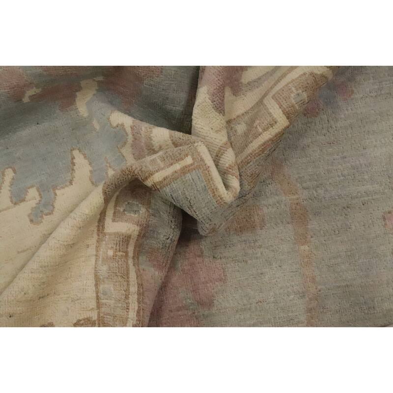 Hand Knotted Oriental 100% Wool Carpet Transitional All-Over Greys & Charcoal Oushak Area Rug - 13' 7'' X 9' 8''