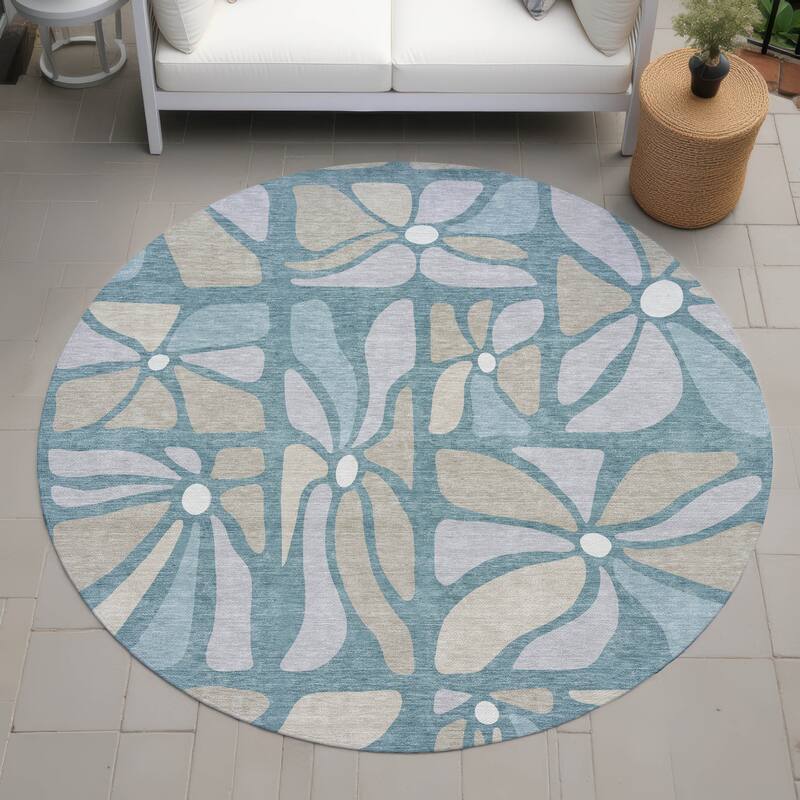 Machine Washable Indoor/ Outdoor Modern Gilcrest Chantille Rug - Teal - 8' x 8'