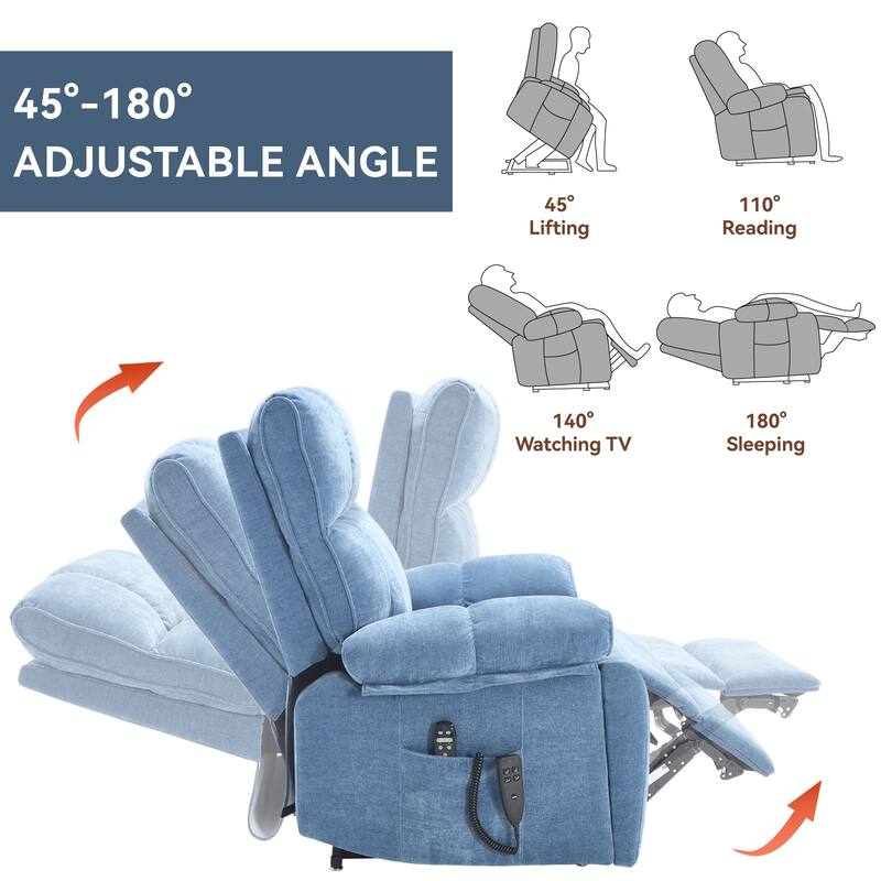 Dual Motor Power Lift Recliner Chair with Massage Heat and Hidden Cup Holders