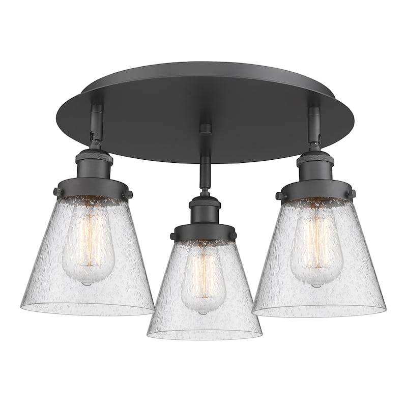 Innovations Lighting Cone - 3 Light 18" Flush Mount - Seedy/Matte Black