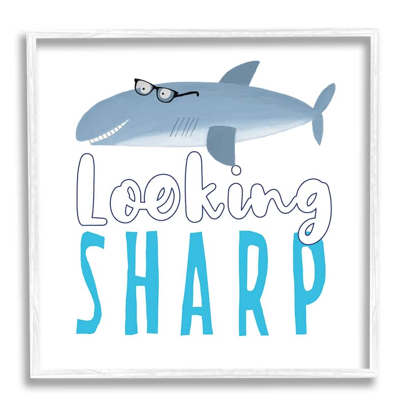 Stupell Shark in Glasses Phrase Framed Giclee Art Design by Carla Daly - 17 x 17 - White
