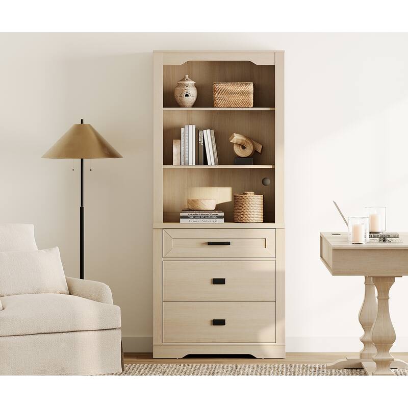 3 Tier Bookcase with Drawer,73.3" Tall Floor Standing Bookshelf