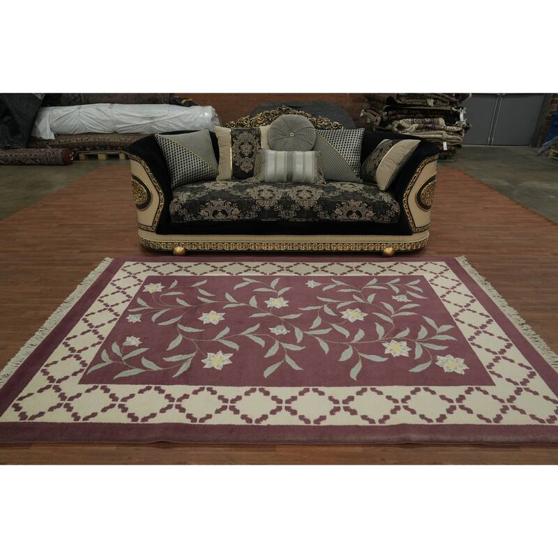 Hand Knotted Oriental 100% Wool Carpet Modern All-Over Purples Gabbeh Area Rug - 9' 1'' X 6' 2''