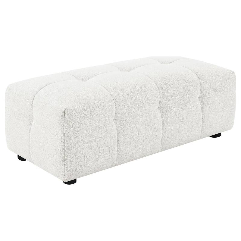 Lopo Ottoman, 46 Inch, Off White Fabric, Modern Geometric Grid Tufted