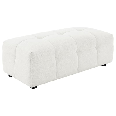 Lopo Ottoman, 46 Inch, Off White Fabric, Modern Geometric Grid Tufted