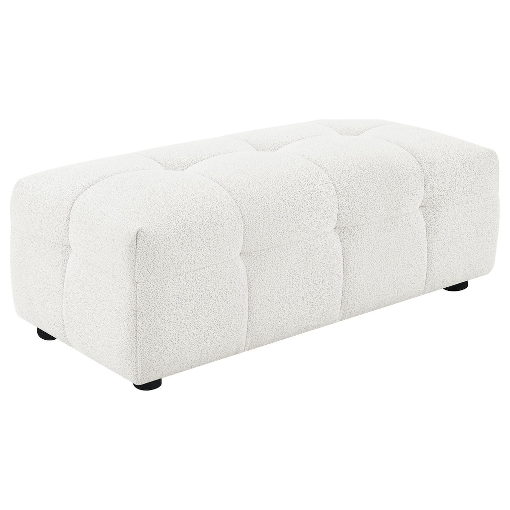 Lopo Ottoman, 46 Inch, Off White Fabric, Modern Geometric Grid Tufted