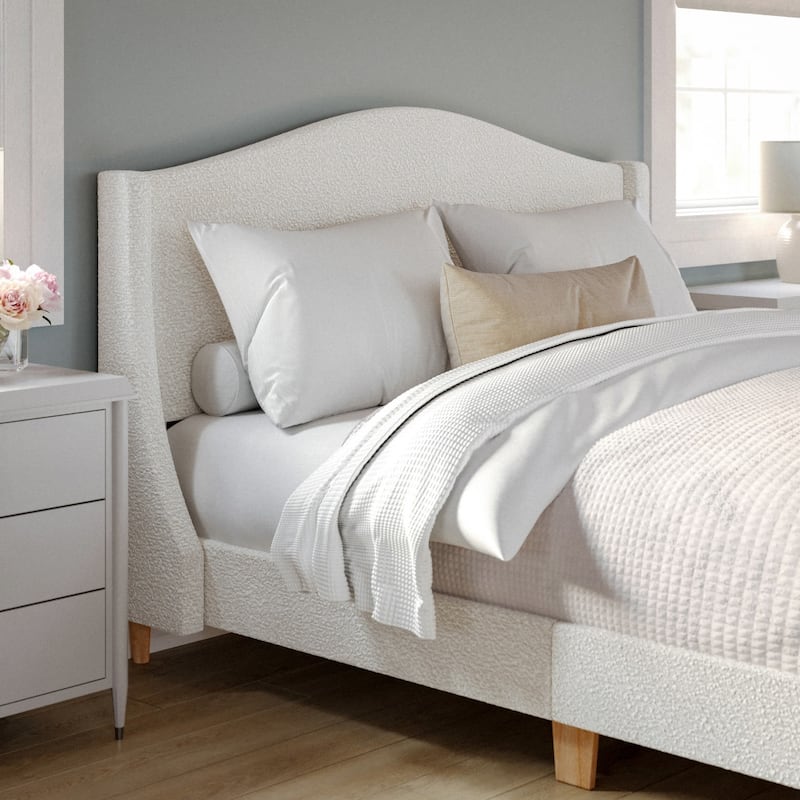 Martha Stewart Upholstered Platform Bed with Curved Headboard