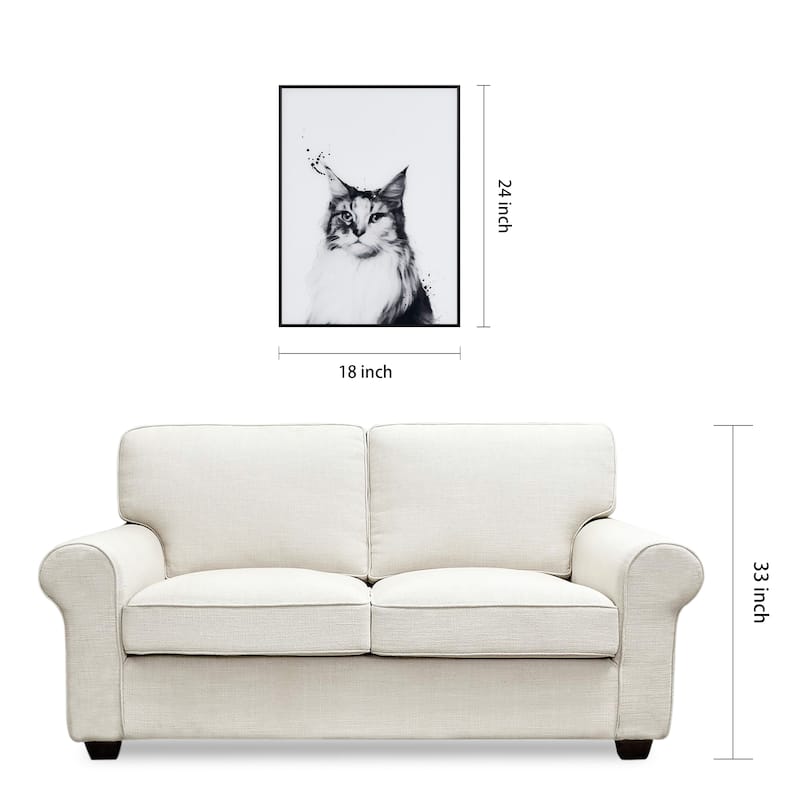 "Siberian Cat" Black and White Pet Portraits on Reverse Printed Art Glass, Minimally Encased on Black Anodized Aluminum Frame