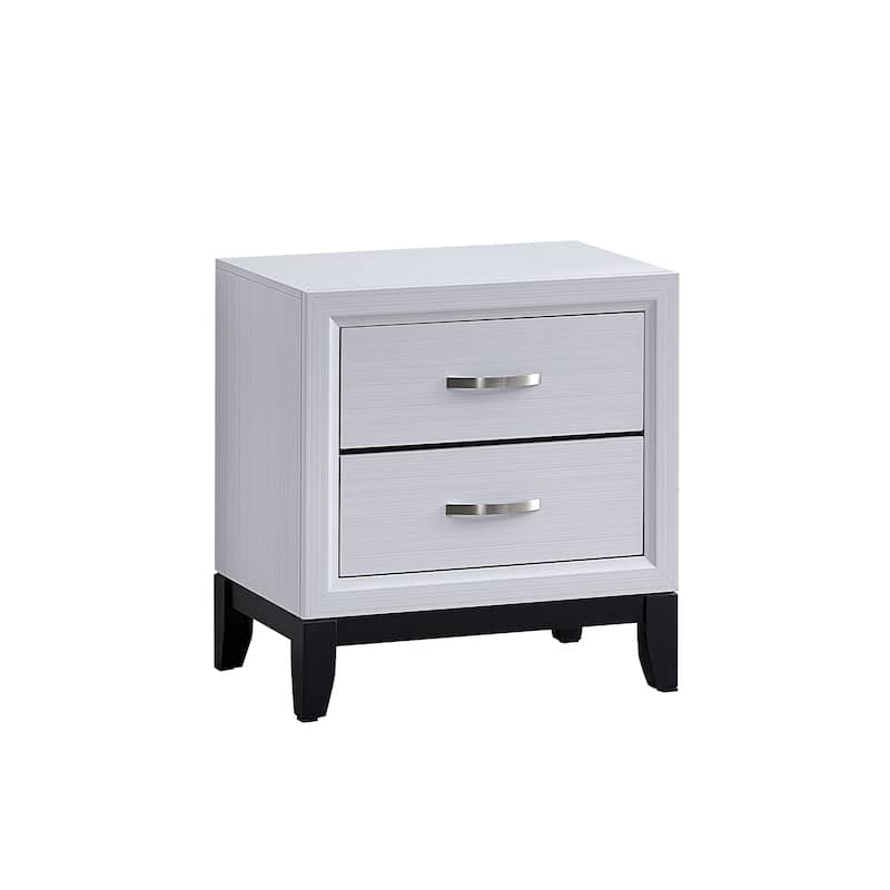 White Laminate Nightstand with Wood Grain Detailing