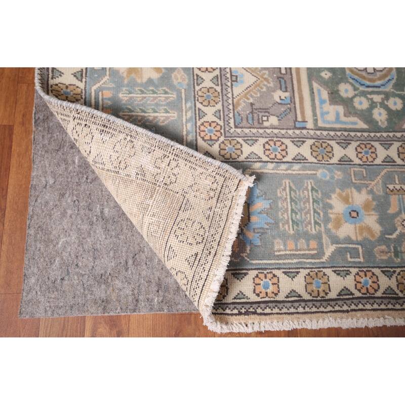 Light Blue Geometric Tabriz Persian Vintage Rug Handmade Wool Carpet - 9'7"x 12'8"