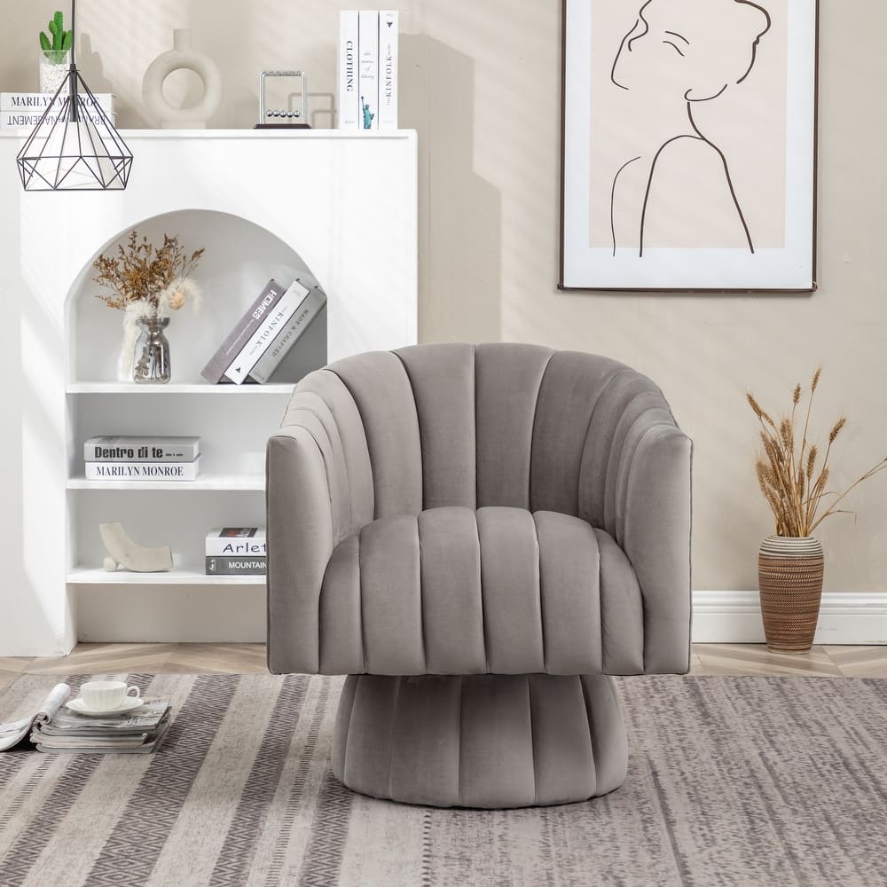 SEYNAR Modern Glam Velvet Upholstered Round Swivel Accent Arm Barrel Chair for Living Room