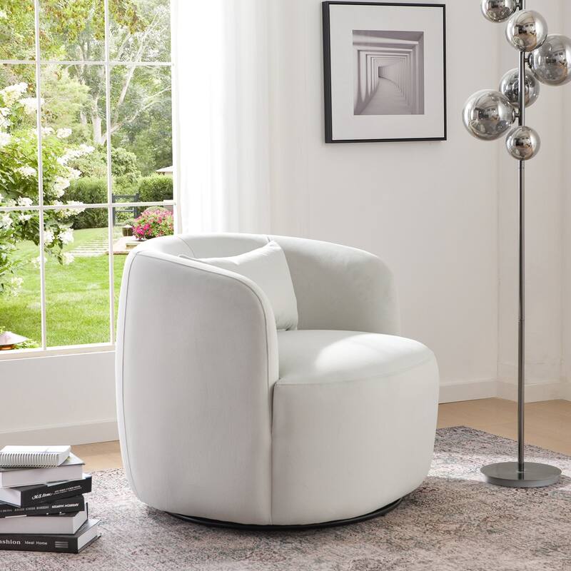 KINWELL 34" Wide Velvet Upholstered Swivel Accent Chair with Toss Pillow
