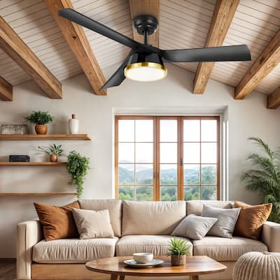 Moasis 52 Inch Black Gold Ceiling Fans with Lights & Remote - 52"