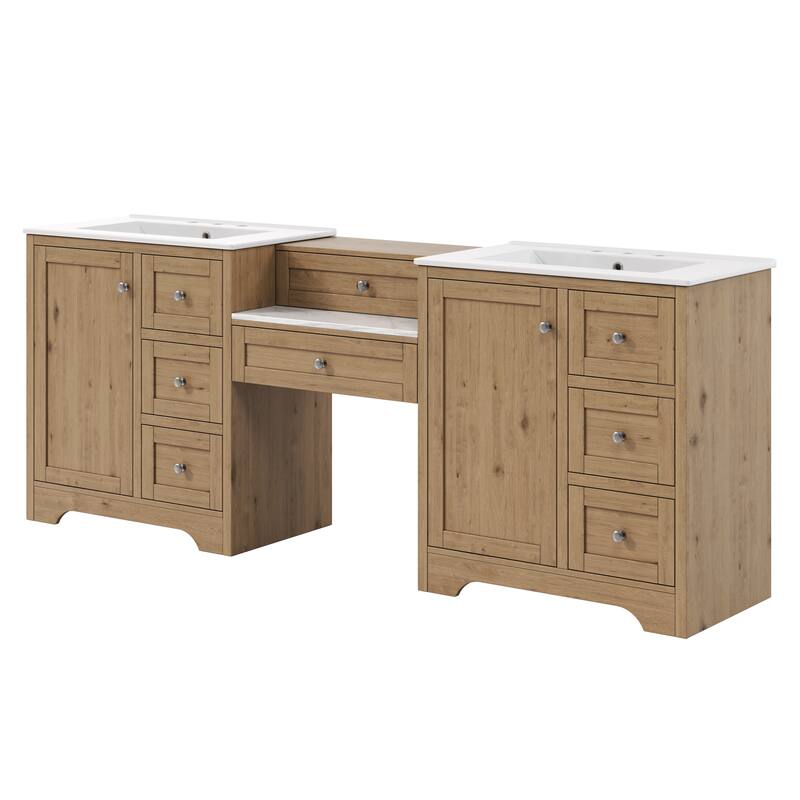 Christopher Knight Home - Wooden 84 Inches Double Sink Bathroom Vanity (Separate Sink) with Engineered Stone Countertop