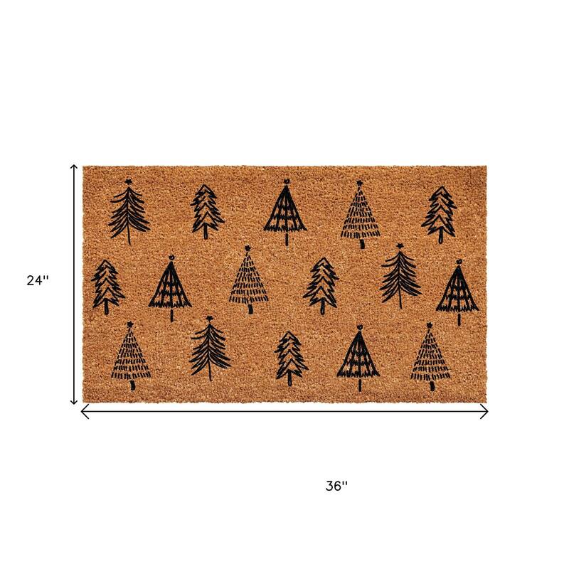 HomeRoots 24" X 36" Brown And Black Christmas Trees Outdoor Coir Door Mat - 24.00' X '36.00