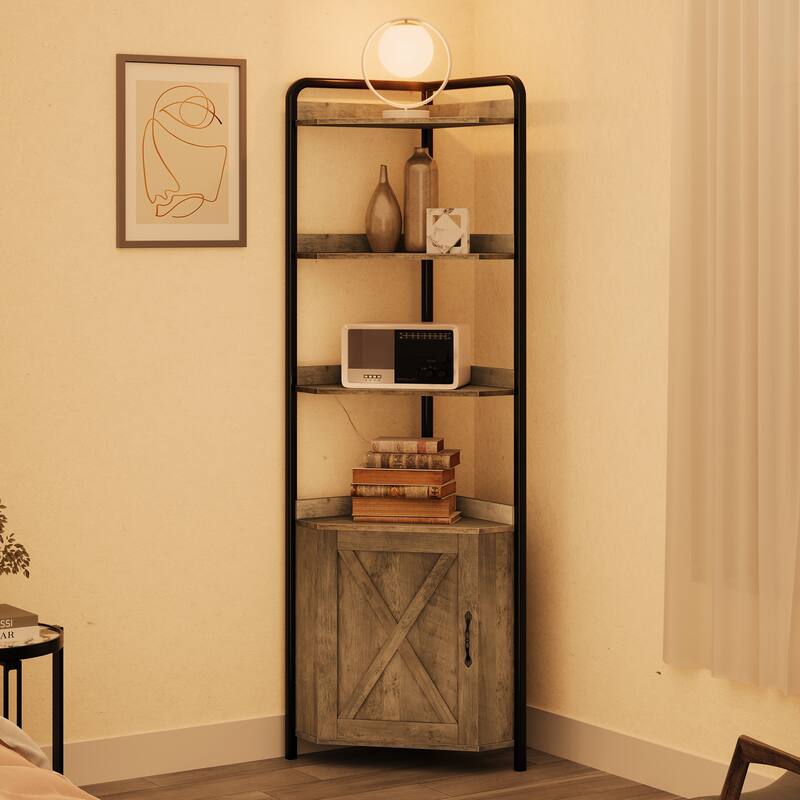Corner Shelf Cabinet 5-Tier Corner Bookshelf Shelves Rustic Storage