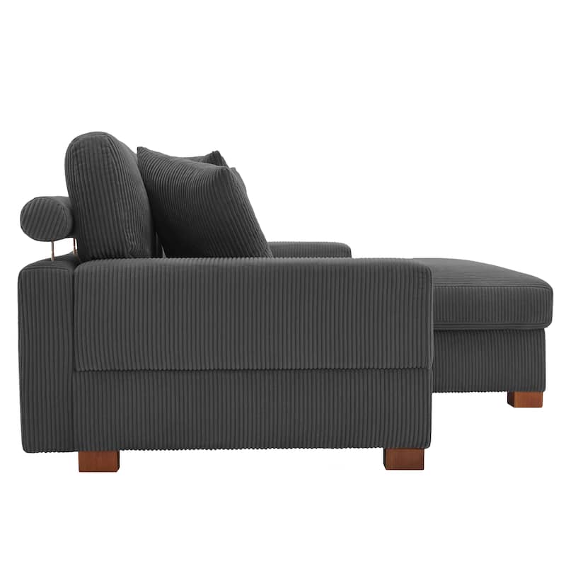 Modern L-Shaped Corduroy Modular Sectional Couch Sofa with Pillows
