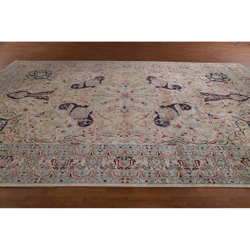 Hand Knotted Oriental 100% Wool Carpet Traditional Floral Beige & Ivories Sultanabad Area Rug - 14' 1'' X 10' 0''