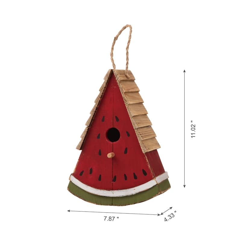 Glitzhome 11"H Distressed Solid Wood Watermelon Hanging Garden Birdhouse