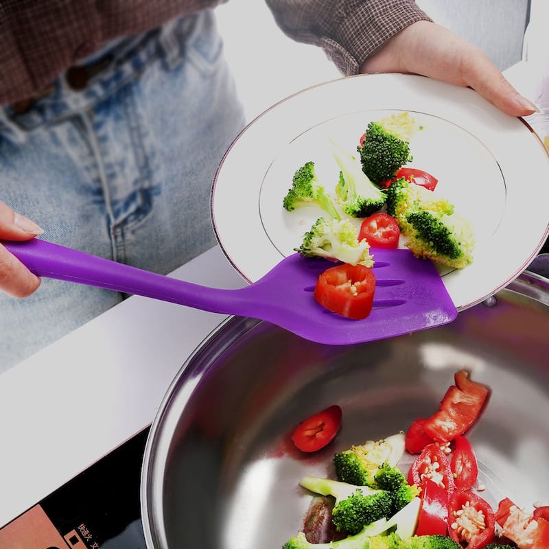 Silicone Slotted Turner Heat Resistant Non-scratch Non Stick Spatula - 12" x 3.1"(L*W)