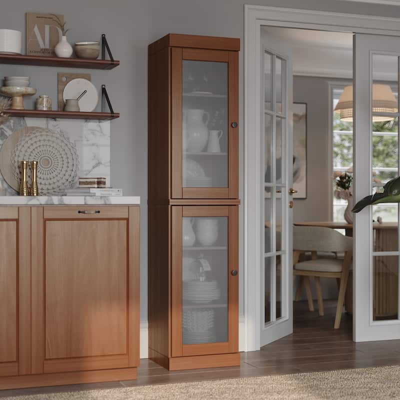 100% Solid Wood 16.5" Kitchen Pantry Cabinet with Doors by Palace Imports - Mocha - Frosted Glass