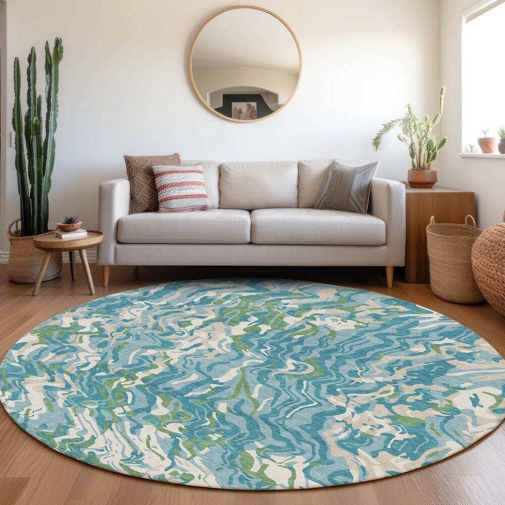 Machine Washable Indoor/ Outdoor Abstract Flow Chantille Rug