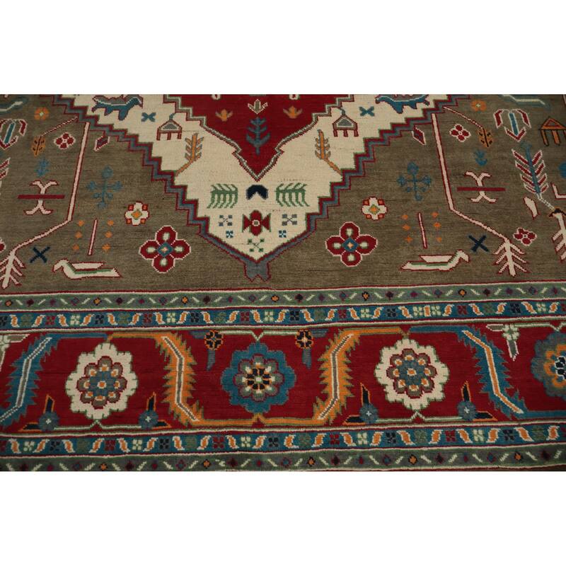 Hand Knotted Oriental 100% Wool Carpet Traditional Medallion Multi-Colored Heriz (serapi) Area Rug - 10' 0'' X 8' 2''