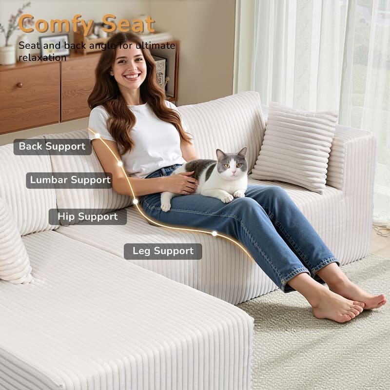 Modular Plush Sofa, All-Foam No Springs, Space-Saving for Living Room