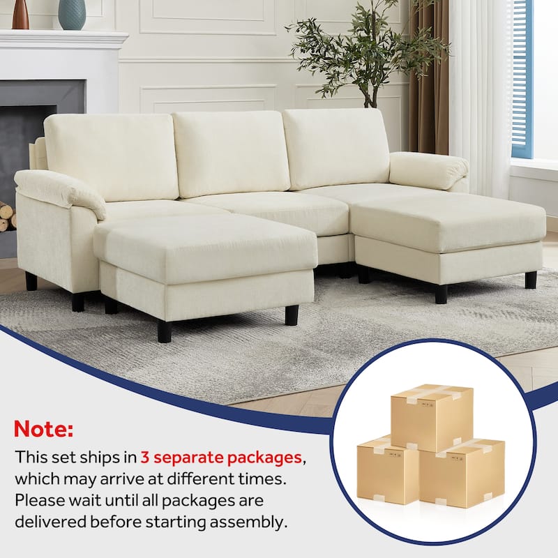 U-Shaped Chenille Upholstered Modular Sectional Sofa Couch with 2 Ottomans