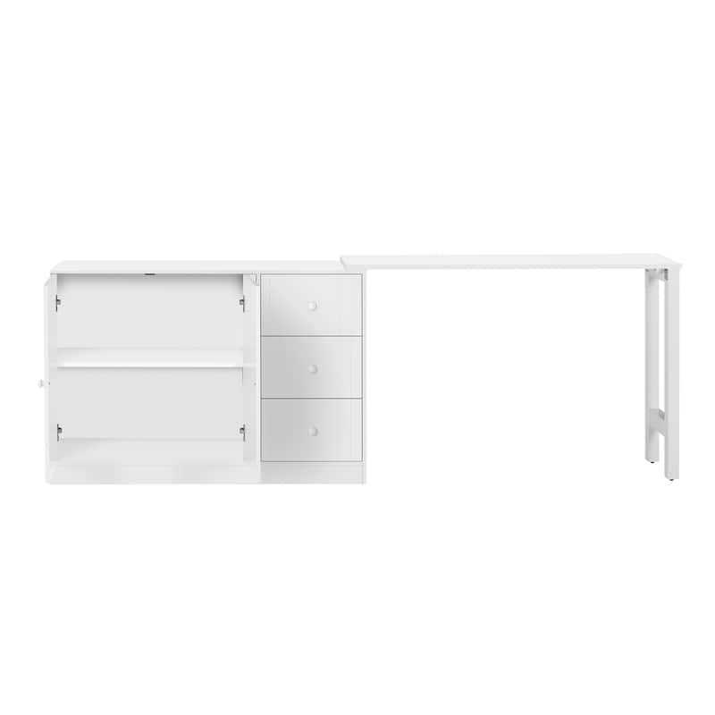 89.7" Wooden Sideboard with Extendable Table, 2 Doors & 3 Drawers Storage Cabinet for Living Room, Study, Kitchen