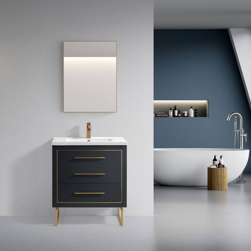 LaLa 30" Single Vanity Set - Charcoal with Brass Trim
