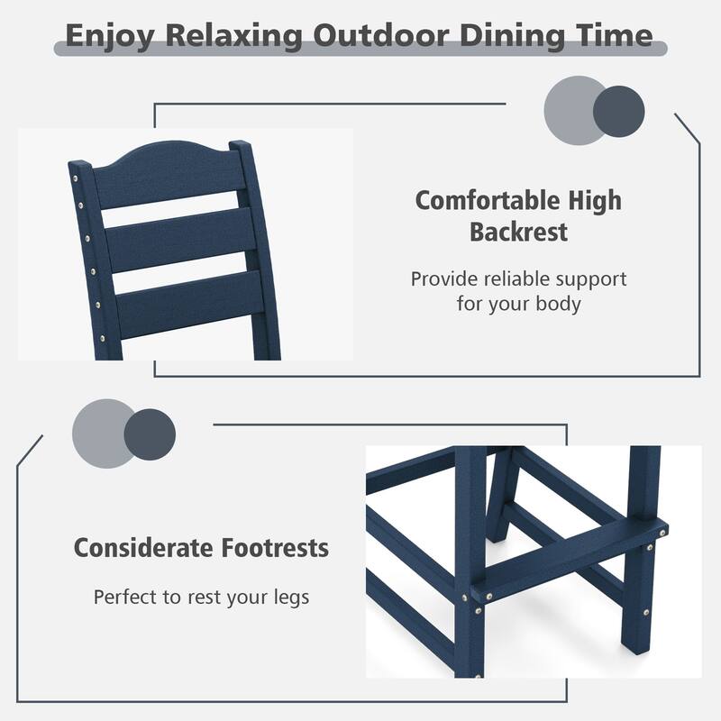 Costway Outdoor HDPE Bar Stool Patio Tall Chair Backrest Footrest All - See Details