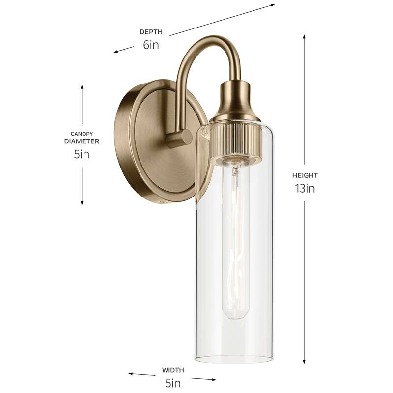 Kichler Lighting Kavi 13" 1-Light Wall Sconce with Clear Glass in Champagne Bronze