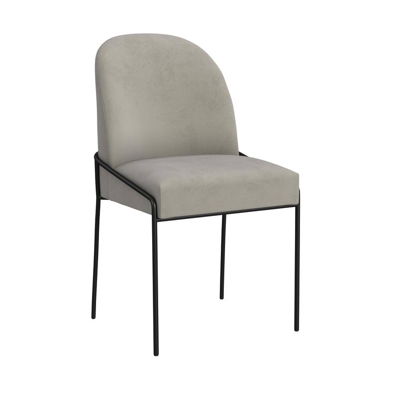 Nik Dining Chair with Curved Backrest, Matte Black Metal, Gray Velvet