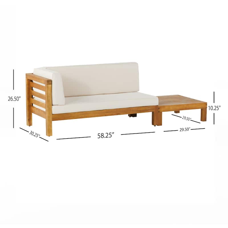 Oana Outdoor Acacia Wood Left Arm Loveseat and Coffee Table Set with Cushion by Christopher Knight Home