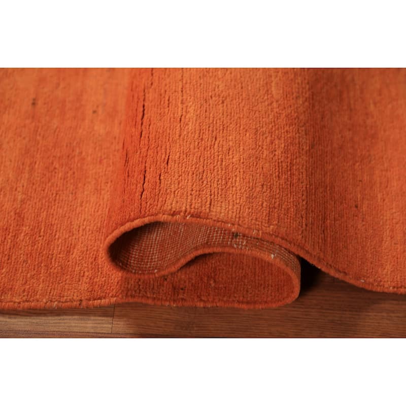Orange Solid Gabbeh Modern Rug Hand-Knotted Wool Carpet - 4'0" x 5'8"