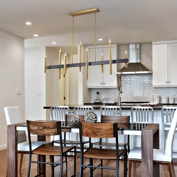 Titania 8-Light x 44 Length Kitchen Island Fixture Brushed Nickel/Black Metal Two Tones Linear Chandelier Open Cage Ideal for Dining Room, Game Rooms, Kitchen and Islands (Nickel Titania 8-Light x 44 Length Kitchen Island Fixture Brushed Nickel/Black Metal Two Tones Linear Chandelier Open Cage Ideal for Dining Room, Game Rooms, Kitchen and Islands (Nickel