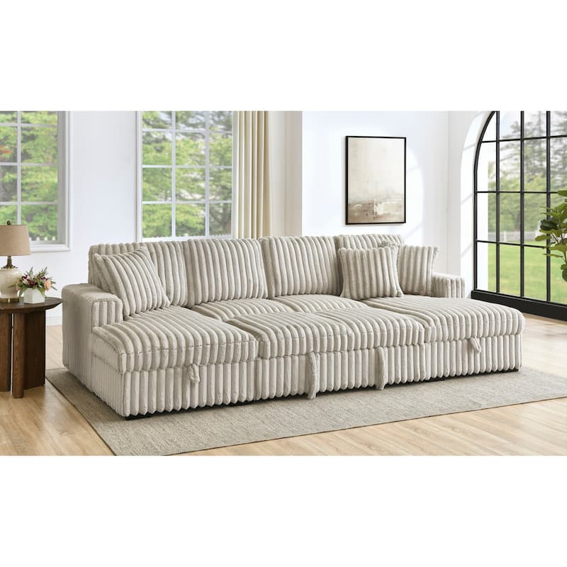 Roomfitters Oversized U Shaped Sleeper Sofa with Pull Out Bed, Modular Sectional Couch with Storage Chaise, Khaki - khaki