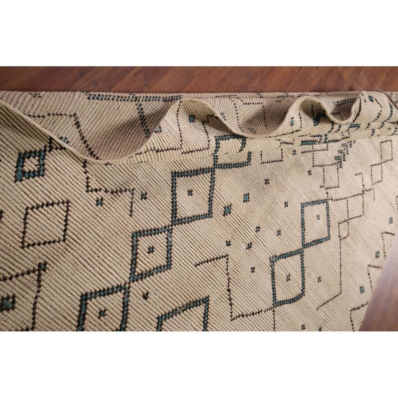 Geometric Ivory Moroccan Area Rug Handmade Wool Carpet - 5'9"x 9'6"