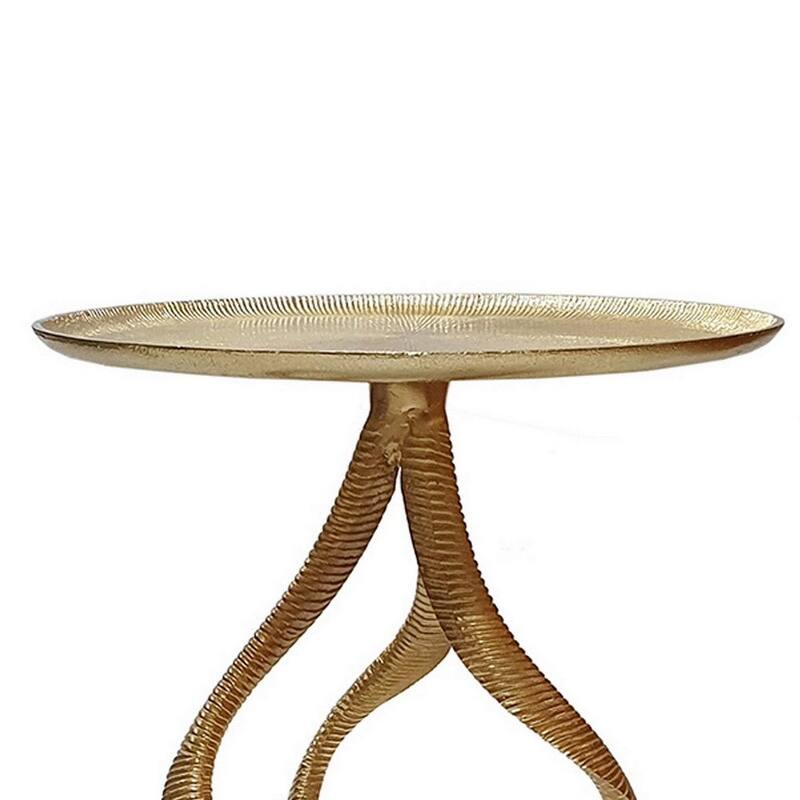 24" Gold Accent Side Table with Antler-Inspired Design and Aluminum Build Ribbed Metal Texture - 16.1 L x 16.1 W x 24.5 H Inches