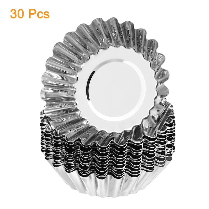 30pcs Cupcake Mold, Stainless Steel Mini Cupcake Cake Pans 2.9 x0.8inch - Silver