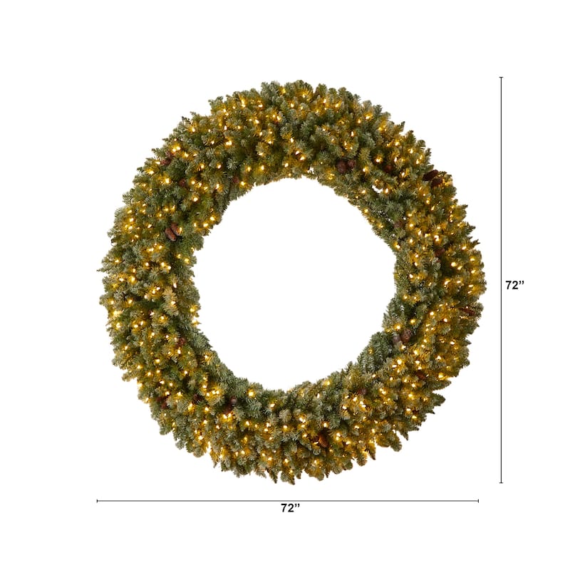 6' Giant Flocked Artificial Christmas Wreath with Lights - Green - 72