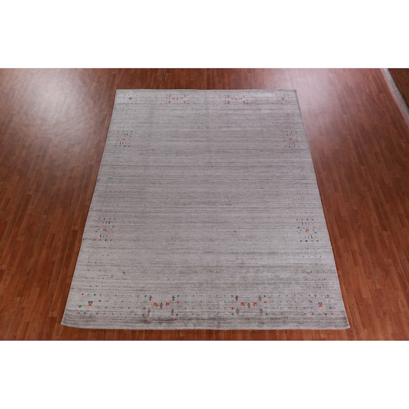 Hand Knotted Oriental 100% Wool Carpet Tribal Tribal Greys & Charcoal Gabbeh Area Rug - 12' 1'' X 9' 2''