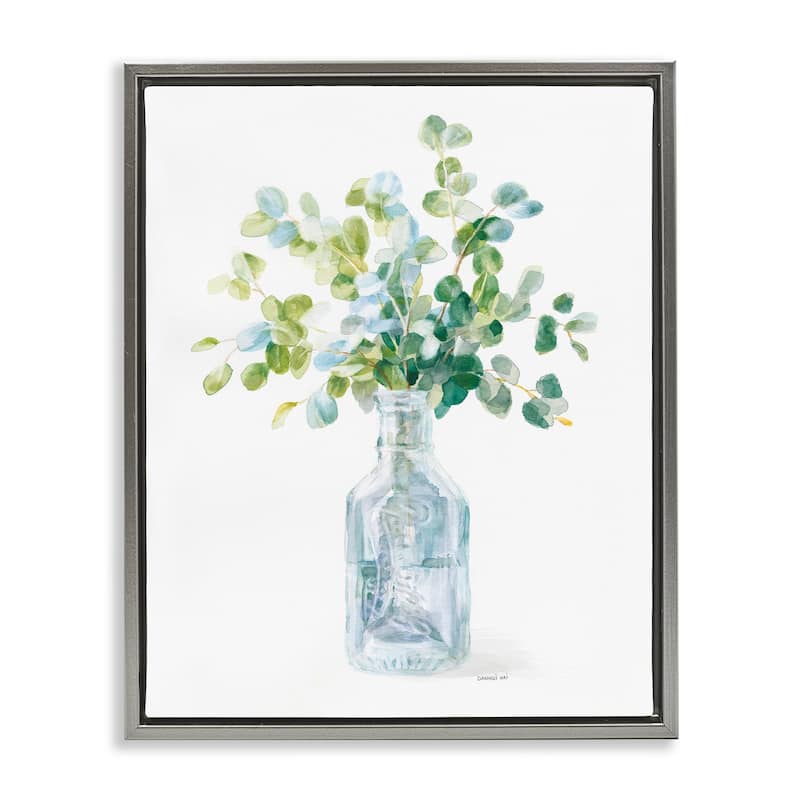 Stupell Flower Jar Still Life Green Blue Painting Floater Frame