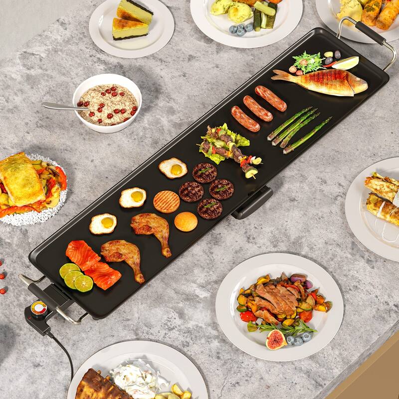 Portable Black Aluminum Electric Griddle with Adjustable Temp and Flat Top Grill for Indoor or Outdoor Use - M