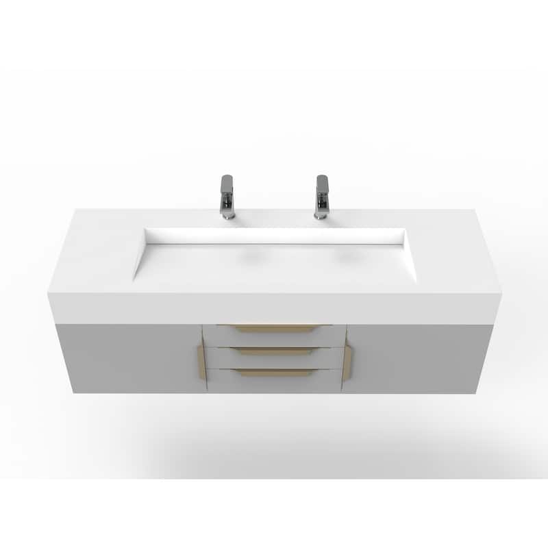 Nile 60" Wall Mounted Bathroom Vanity Set w/ White Top